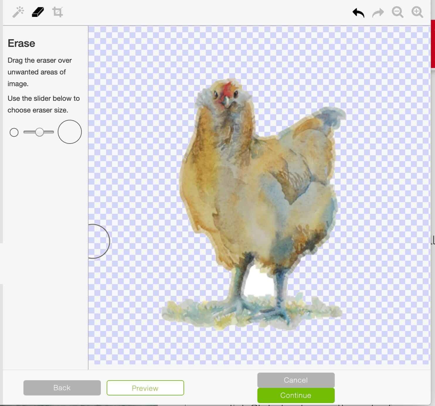 screenshot of cleaning up an image in cricut design space